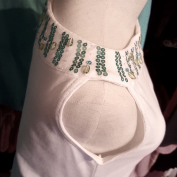 CLOTHING COVE ♡ Aqua Embellished Sequenced Bling Shoulder Line Sleeveless Top PM - Picture 4 of 14